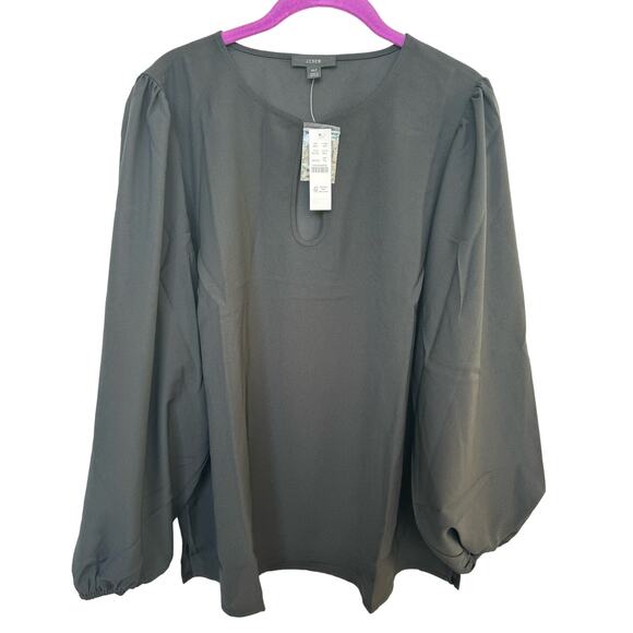 J. Crew Puff Sleeve Keyhole Neck Crepe Blouse Top Black Women's L Tall NWT - Picture 1 of 7
